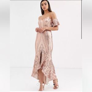 rose gold-sequined evening gown